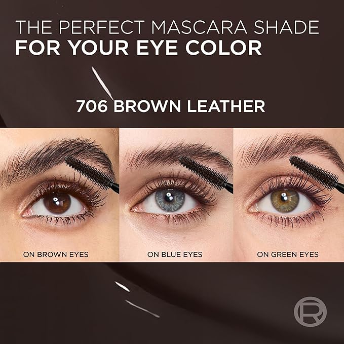 L'Oreal Paris Voluminous Panorama Chromatic Mascara, Volumizing and Lengthening Brown Mascara, Longwear, Smudge-Resistant and Washable, 705 Brown Leather