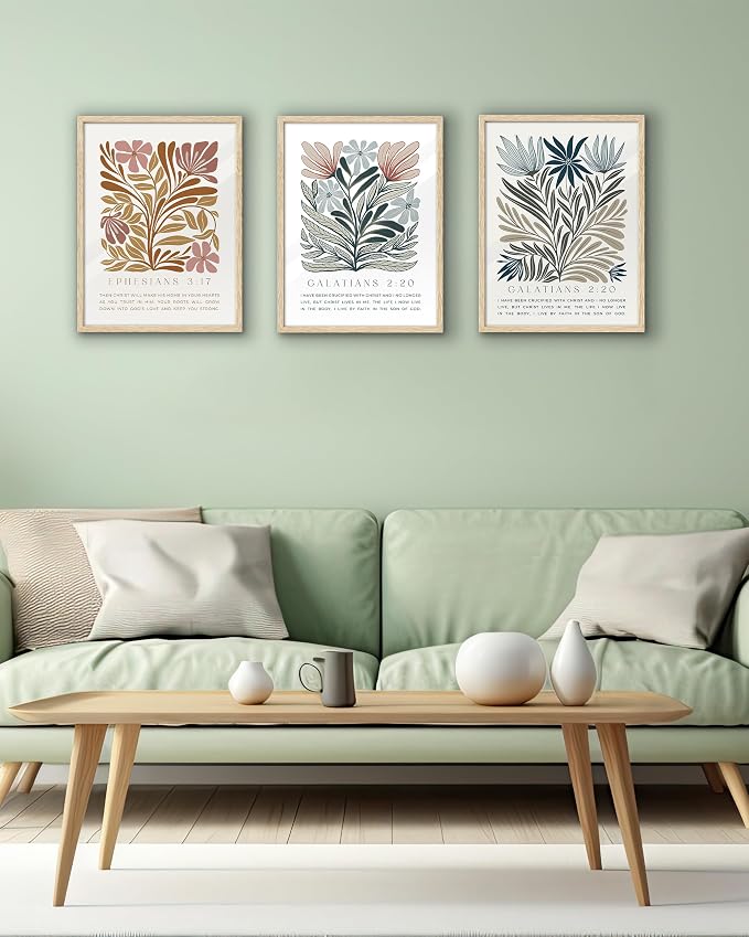 EcoHest 12x16 in Galatians 2:20 Abstract Floral Framed Christian Wall Art | Natural Oak Wood Frame with Canvas Wall Art, Boho Scripture Bible Verse Decor for Bedroom, Living Room, Office, Church, 1Pack