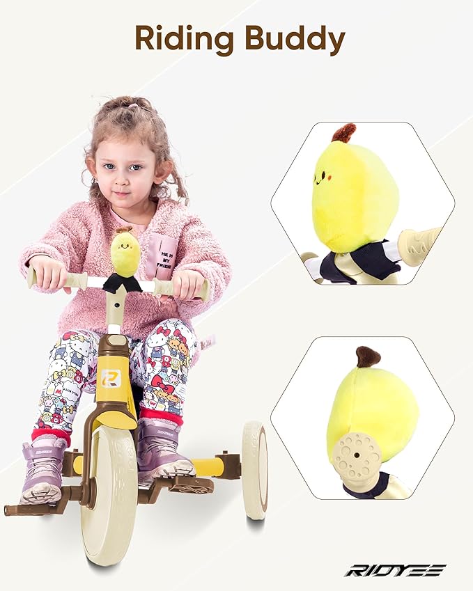 5-in-1 Toddler Tricycle for Ages 1.5–3, Parent Steering Push Trike, Tool-Free Convertible to Balance Bike, Safety Belt, Removable Backrest and Footrest, Ride-On Toy for Boys & Girls, Yellow
