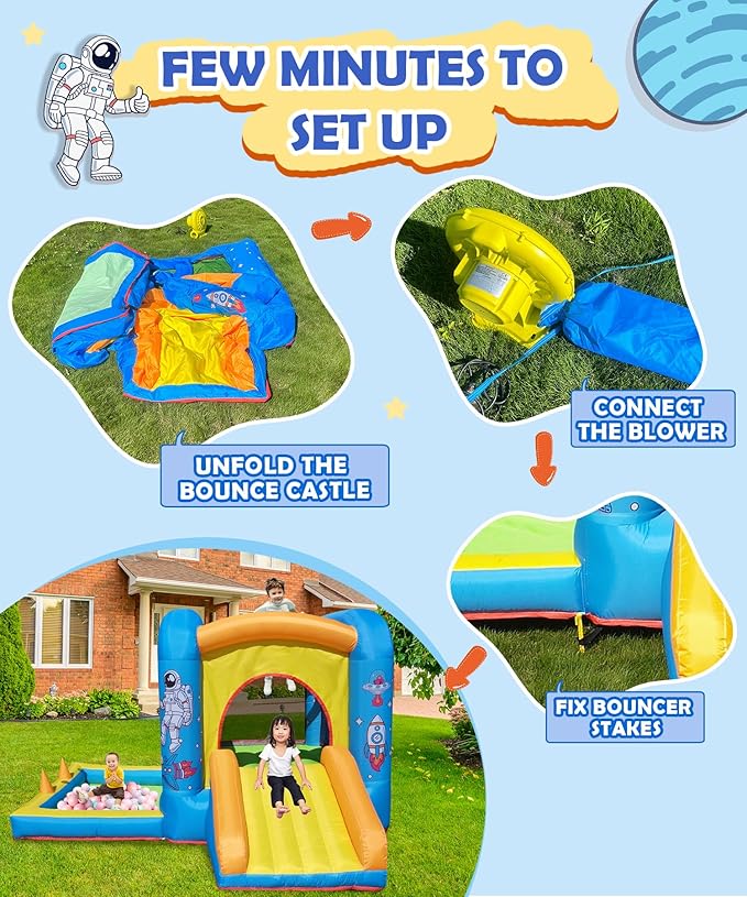 Inflatable Bounce House with Blower for Kids 3-6 y/o, Jumping Castle with Slide, 112x63x67'' Toddlers Bouncer with Ball Pit, Bouncy House for Indoor/Outdoor