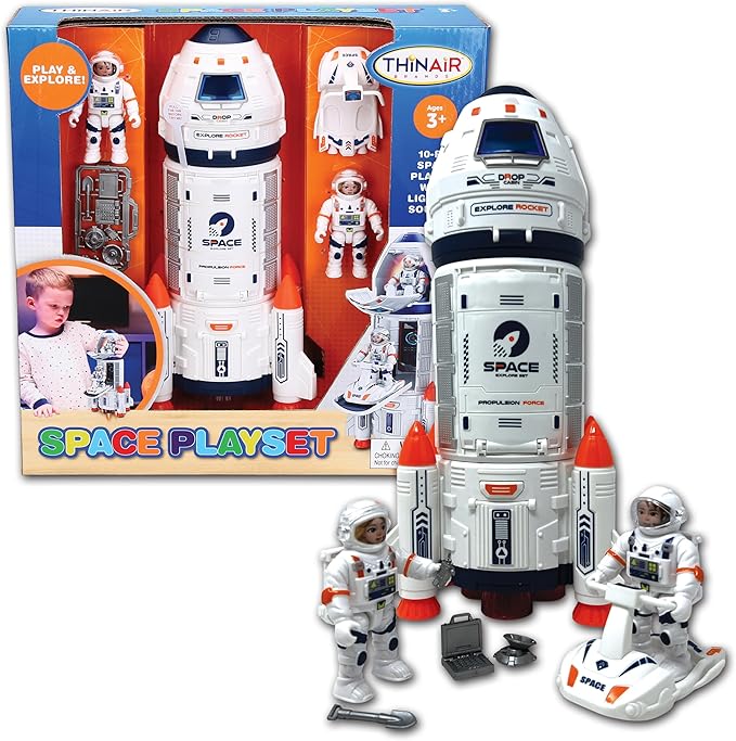 Nature Bound Playful Minds Rocket Ship Space Toy, Kids Spaceship Playset with Two Astronauts, Space Racer, and Accessories, Educational STEM Adventure