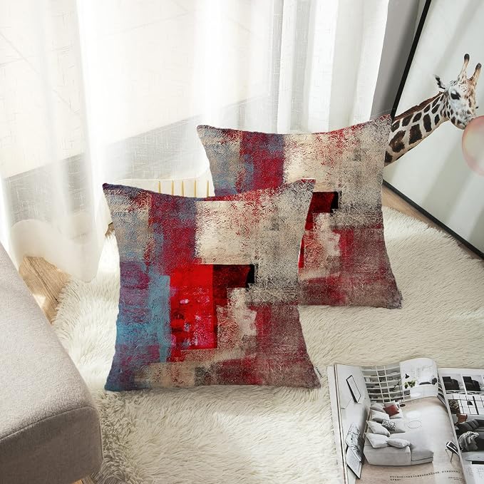 Emvency Throw Pillow Covers Set of 2, 16 x 16 Inch, Red Brown and Gray | Modern Abstract Painting Outdoor Decorative Square Pillow Cases Couch Cushion Case for Couch Bed Sofa Living Room Home Decor