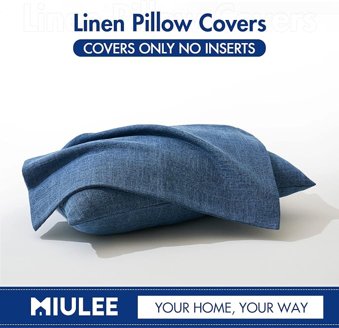 MIULEE Pack of 2 Decorative Linen Burlap Coastal Pillow Covers Farmhouse Accent Pillowcases for Sofa Car Couch Bedroom Living Room Decor 12x20 Inch Blue