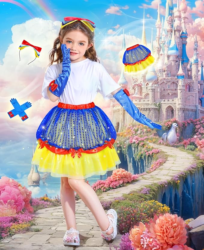 Jeowoqao Princess Dress Up for Girls, Princess TuTu Skirts Toddler Princess Dress Up Pretend Play Set with Princess Crown Gloves Tutu for Girls 3 4 5 6 Birthday Christmas Gift