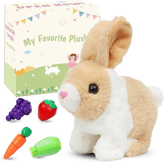 Easfan Hopping Bunny Interactive Pet Plush Toy Set with Mouth and Nose Hopping Rabbit Ears Moving Educational Plush Toy Easter Birthday Gifts for Kids Girls, 7''
