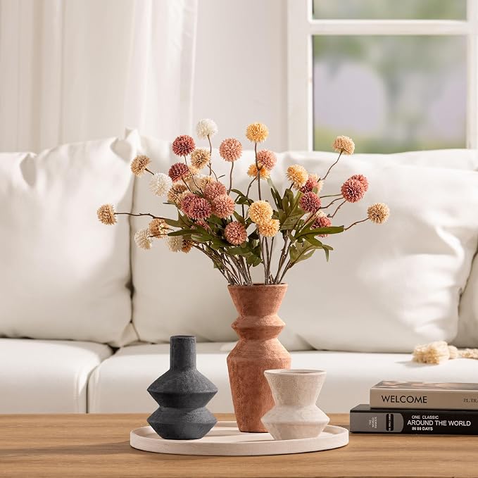 Ceramic Vase Home Table Decor - Flower Vase Set of 3 Living Room Kitchen Decorations Farmhouse Modern Rustic Vases Decorative Centerpiece for Shelf Bedroom Office Bathroom Dining Coffee Desk