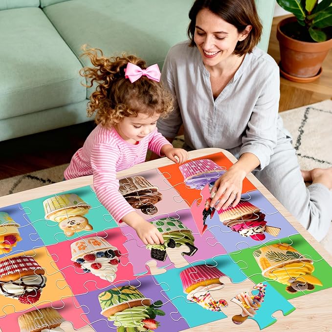 Jumbo Floor Puzzle for Kids,48 Piece Cupcake Jigsaw Puzzles,Learning Educational Toys for Toddlers Ages 3-5,Children Gift for Boy Girl Ages 4-8