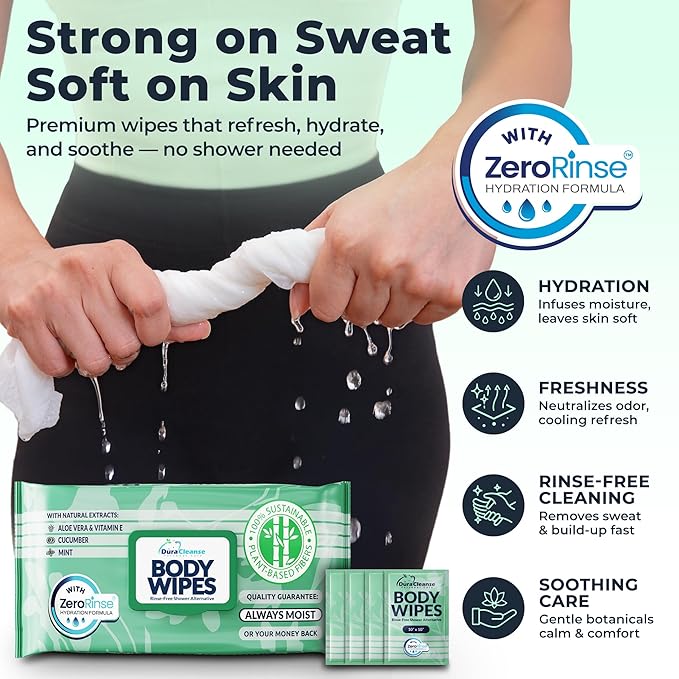 Body Wipes for Women, Extra Moist No Rinse Bathing Sheets 12pk, 648 XL Shower Cloths -10 x 11.5" Travel Size Essentials,Toiletries for Womens Hygiene & Post Workout Cleanup