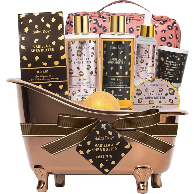 Warm Vanilla Spa Gifts for Women, Spa Bath & Body Gift Basket Skin Care Kit | Home Spa Gift Set, Home Spa Self-Care Kit, Travel Multi-use toiletry bag, Birthday, Christmas, Mother Day, Anniversary Gifts
