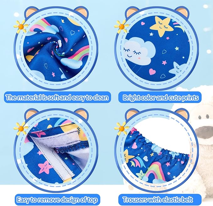 2 Pcs PJ's Bear Clothes Outfit, Fit Most 12-16 Inch Bears Stuffed Clothes Pajamas Plushy for Stuffed , Pre Kindergarten Toys(Blue,Pajamas)