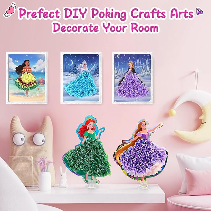 8PCS Poke Art Kits - Magical Princesses, Mess-Free Fabric Creative Art, DIY Arts and Crafts Toys for Kids Ages 3-12, Birthday Christmas Gifts & Party Favors for Girls & Boys 4, 5, 6, 7, 8, 9 Years Old