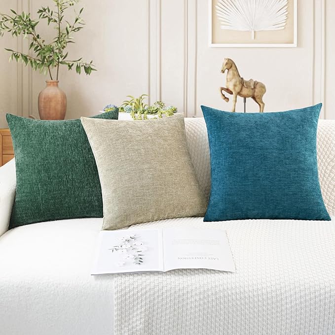 CaliTime Decorative Couch Throw Pillow Covers 16 X 16 Inches Ocean Blue | Pack of 2, Cozy Chenille Cushion Cases for Sofa Bed Living Room Farmhouse Home