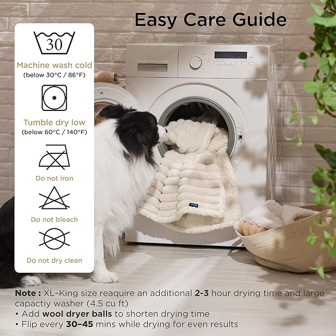 Bedsure ComfyFleece™ Waterproof Dog Blankets for Large Dogs - Soft Pet Cat Blanket Corduroy Fleece for Couch Bed Protector Washable, Cozy Calming Reversible Furniture Protection,50"x60", Cream
