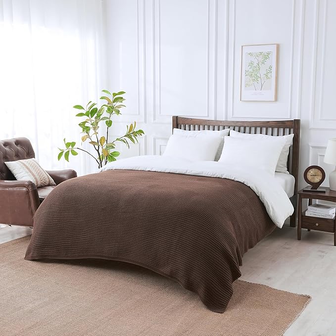 Douceur Brown Throw Blanket for Couch, Soft Chunky Cable Knit Throw Blanket, Classic Fisherman's Rib Stitch Pattern Throw for Living Room Gift, 50"X60"