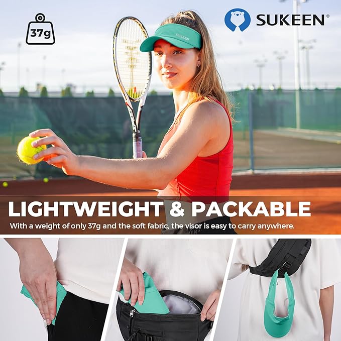 Sukeen Lightweight Sports Sun Visor Hat for Men Women | Packable, breathable, quick-dry, UPF50+ cooling visor hat, stretch fit, for running, tennis, golf, pickleball, softball