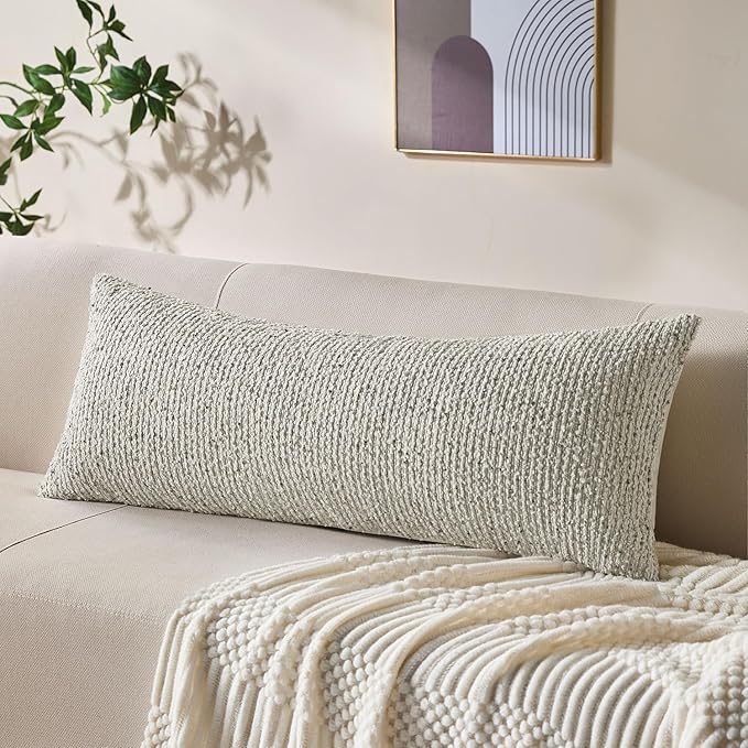 Allorry Soft Wool Decorative Throw Pillow Covers 14x36 Cream Gray SY011B14 | Cozy Soft Touch,Neutral Textured Boho Cushion Covers for Modern Farmhouse Sofa Bedroom Living Room Decor