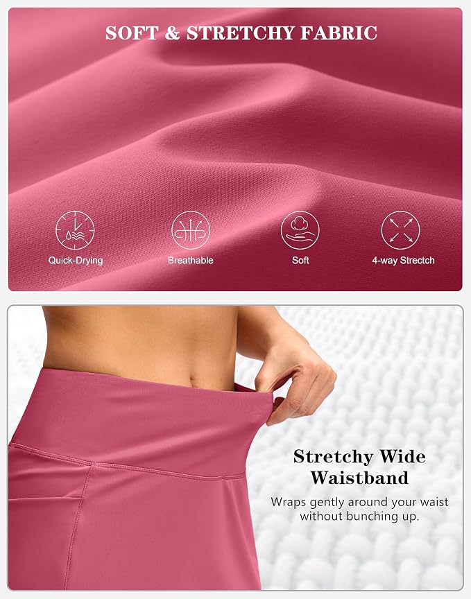 Women's Golf Skirts Skort 4 Side Pockets High Waisted Stretchy Tennis Skirt | Silky Soft, Lightweight, Breathable, Built-in Mesh Shorts, High Waisted, Elastic waistband, Moisture-Wicking, Athletic