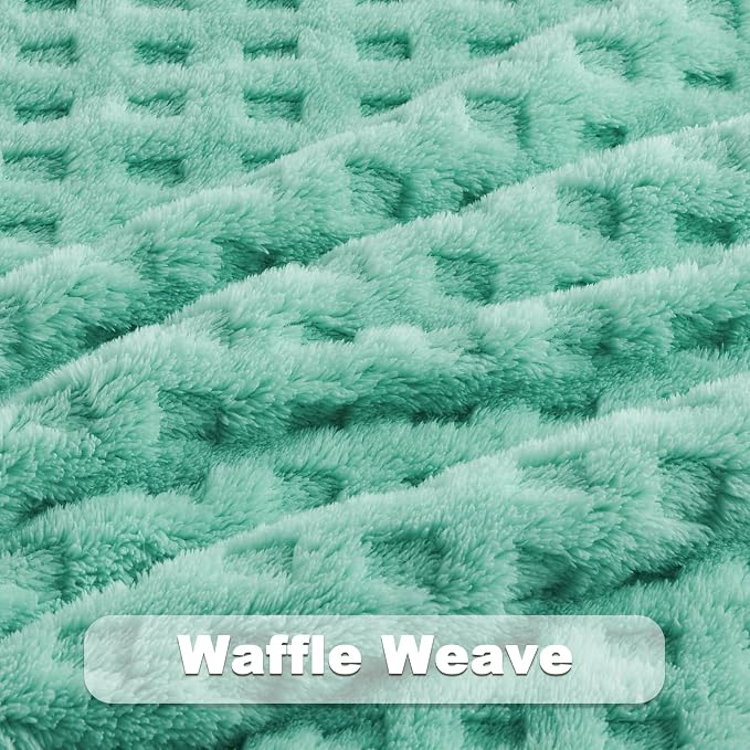 NEWCOSPLAY 3D Waffle Checkered Flannel Throw Blanket, Aqua, 50"x70" | Super Soft Cute Lightweight Decorative Premium Silky Fleece Blanket for Couch Sofa Bed, Gift for Women Men, All Season Use