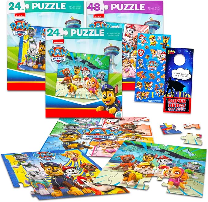 Paw Patrol Movie Premier Jigsaw Puzzle Set - 3 Pack Bundle with Two 24 Pc Puzzles, a 48 Pc Puzzle, Stickers and More for Kids and Adults