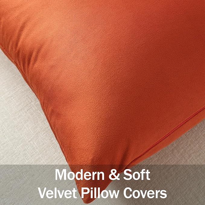 Euro Sham Covers 26x26 Burnt Orange: Pack of 2 Cozy Soft Velvet Square Modern Luxury Decorative Throw Pillow Cases for Sofa Couch Living Room Bed Home Decor
