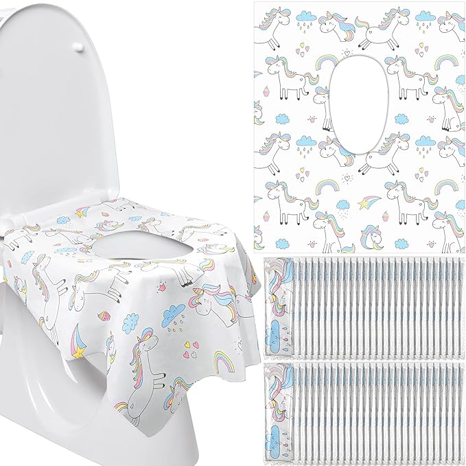 100 Pcs Toilet Seat Covers Disposable for Kids Toddler Extra Large Paper Potty Seat Cover Individually Wrapped Portable Toilet Training Liners for Travel Toilet Seat Covers Public Restrooms (Unicorn)