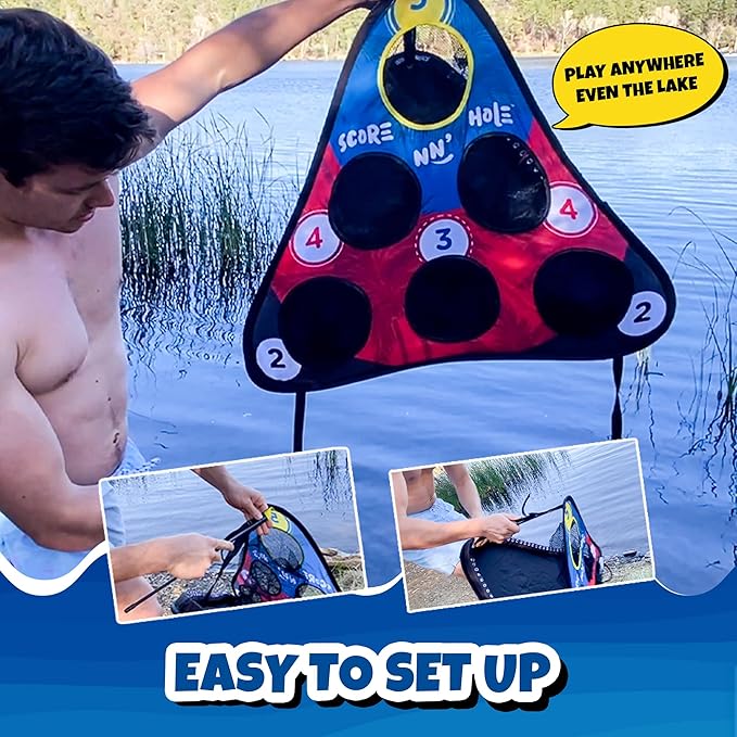 SKIP NN' HOLE Original Fun Stonne Skipping Meets Pool Cornhole Game Floating | for All Ages | Fun Swimming Pool Game for Adults and Family | Easy Setup, Durable, Portable Water and Lake Toy |