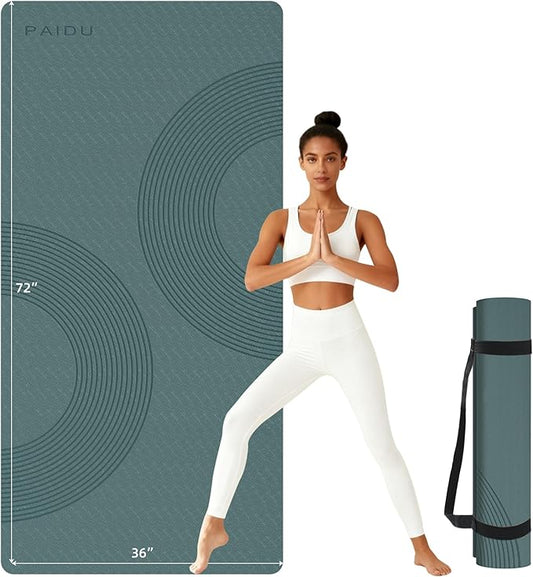PAIDU Large Yoga Mat, 72" x 36" x 2/5"（10MM） Thick Non-Slip Exercise Mat, SGS-Certified POE Material, Ideal for Home Gym, Yoga, Pilates, Fitness Workouts & Floor Mat