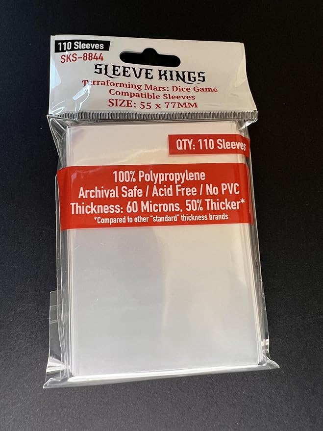 Sleeve Kings Terraforming Mars: Dice Game Compatible Card Sleeves – 110 Pack, 55 x 77 mm, Extra Clear 60 Micron Polypropylene, Acid-Free, PVC-Free – SKS-8844