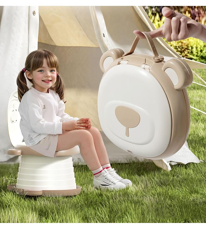 Portable Toddler Travel Potty with Extra 60 Absorbent Pads and 5 Rolls of Liners, All-in-One Travel Potty Set - Khki