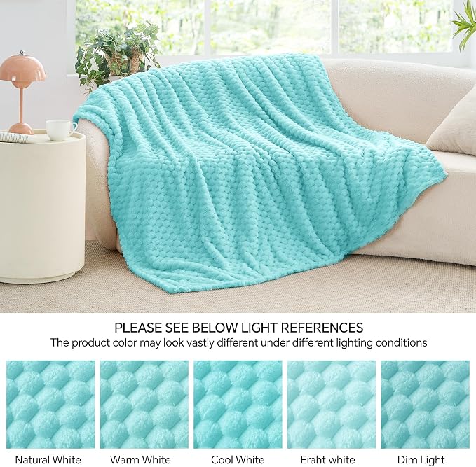 BEDELITE Aqua Twin Blanket for Couch, Soft Cozy Gifts for Women, 60 * 80 | 3D Jacquard Decorative Fleece Blanket, Super Soft Plush Throw, Cute Birthday Gift for Women & Men, Suitable for All Seasons