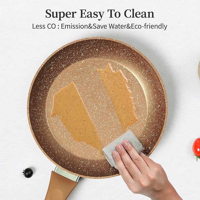 Innerwell 11-Inch Nonstick Frying Pan Small Egg Pan Skillet | Even Heating All Stove Compatible, PFOA PFOS Free, Granite Stone Cookware Skillet, Healthy and Non Toxic, Gold