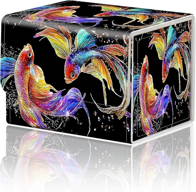 DEGDFSGR Commander Card Game Storage Box for TCG MTG Deck Box Organizer Trading Card Case Magnetic Closure Creative Pattern Up to 200 Cards, Colorful Beautiful Betta Fish