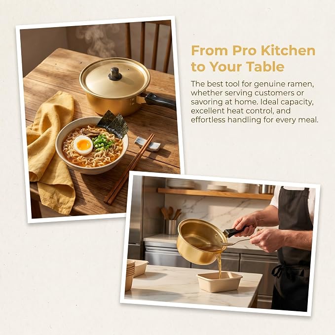 OUNONA 2pcs Gold Korean Ramen Pot Set - Large and Small Aluminum Cooking Pot with Lid - Suitable for Stovetop Noodle Soup Kitchenware