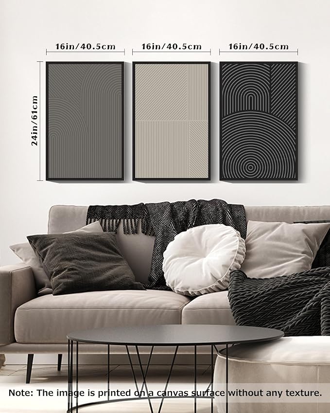 Drsoum Mid-Century Modern Framed Wall Art Large 16x24in Minimalist Abstract Boho Neutral Line Wall Decor Geometric Artwork Kitchen Dining Room Black Framed