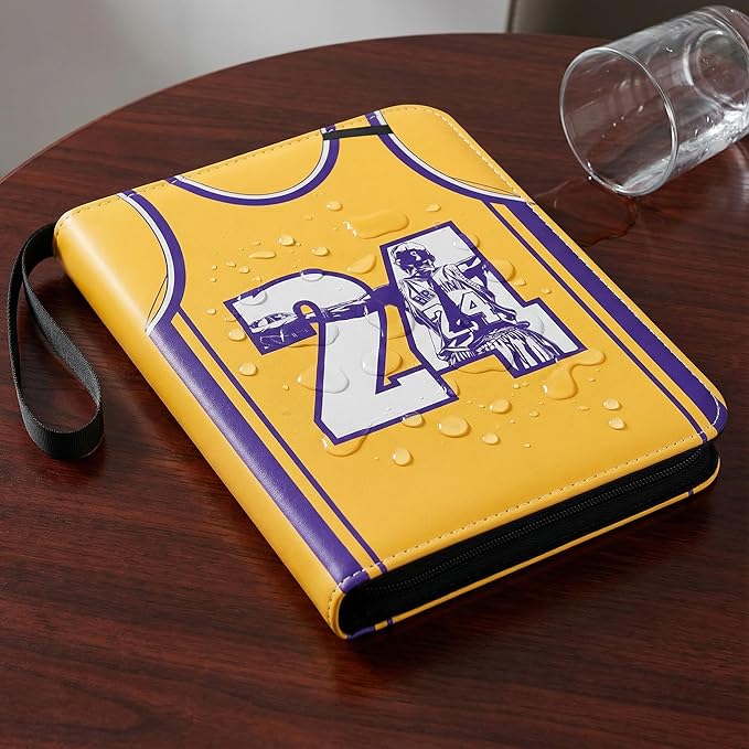 HBK Basketball Card Binder 400 Pockets, Waterproof PU Leather Sports Card Holder with Zipper, 3-Ring Trading Card Album with 50 Removable Sheets, Yellow (KB24)