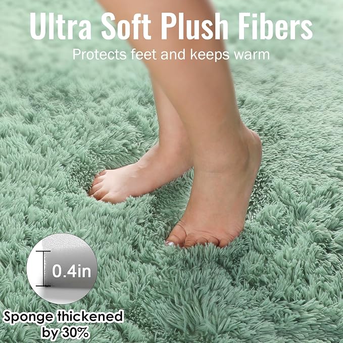 PAGISOFE Sage Green Rugs for Bedroom, 3x5 Ft Shaggy Rug Plush Fuzzy Carpet for Living Room, Fluffy Green Rugs Home Decor Aesthetic,Non-Slip Rug for Nursery Room Decor Girls Boys