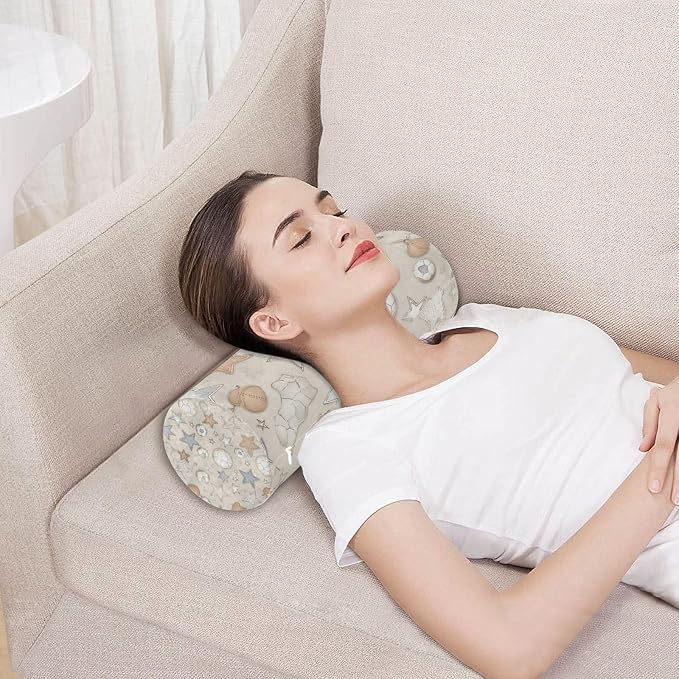 Light Beige Stars Footballs Neck Roll Pillow Bolster Round Health Memory Foam Long Cervical Cylinder Pillows with Removable Washable Cover for Body Bed Legs Back Yoga