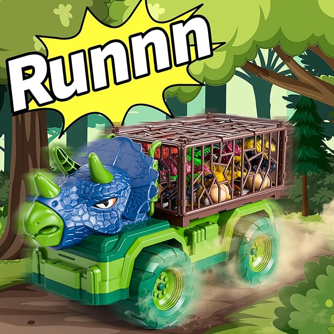 Dinosaur Toys for Kids 3-5, Dinosaur Transport Truck Car Set with 8 Dinosaur Figures & Play Mat, Gift for 2 3 4 5 6 7 Year Old Toddler Boys