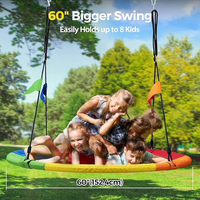 PACEARTH 60” Tree Swing for Kids & Adults Outdoor Saucer Swing 60-Inch Diameter 900D Oxford Fabric Splash and UV Resistant Heavy Duty 900LBS Weight Capacity with Tree Straps and 360° Swivel