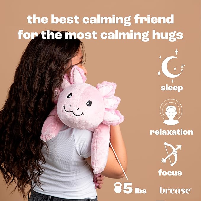 Brease 5 lb Unscented Weighted Pink Axolotl Dragon Stuffed Animal - Soft, Large Plush Toy for Comfort, Calm & Relaxation, Ideal Huggable Companion for Kids & Adults, Perfect Heavy Plushie for All Ages
