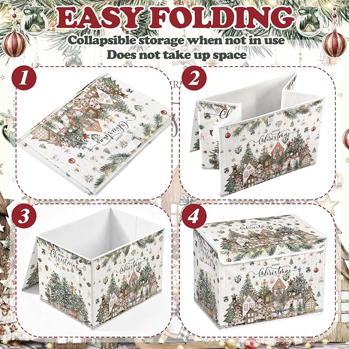 Briwooody Neutral Christmas Storage Bin with Lid and Carrying Handle Christmas Tree Foldable Storage Box Large Xmas Decorative Collapsible Container Basket for Organizing Closet Home Bedroom Gift