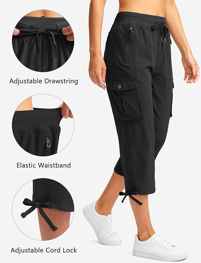 Soothfeel Women's Cargo Capris Pants with 6 Pockets Lightweight Quick Dry Travel Hiking Summer Pants for Women Casual
