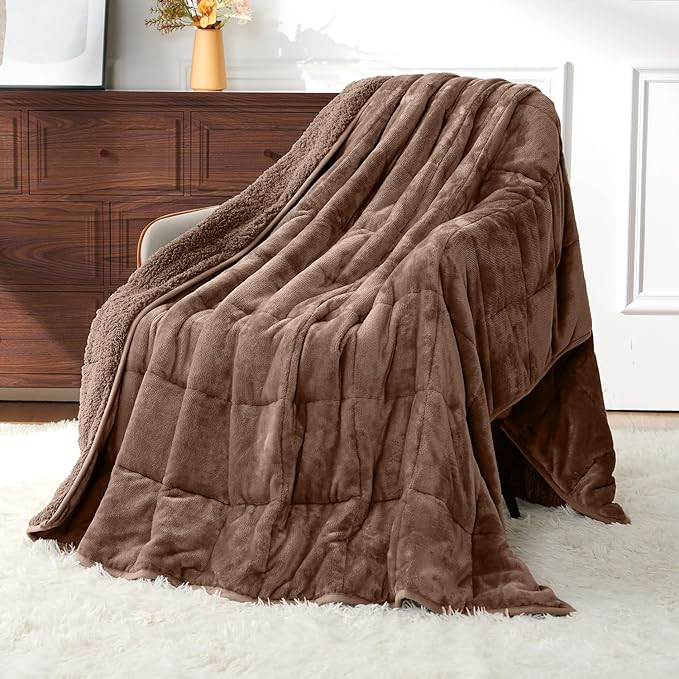 Uttermara Blankets for Adults Queen Size, 20lbs 60x80 inches Blanket with Soft Warm Plush Sherpa Fleece, Washable Thick Throw, Brown
