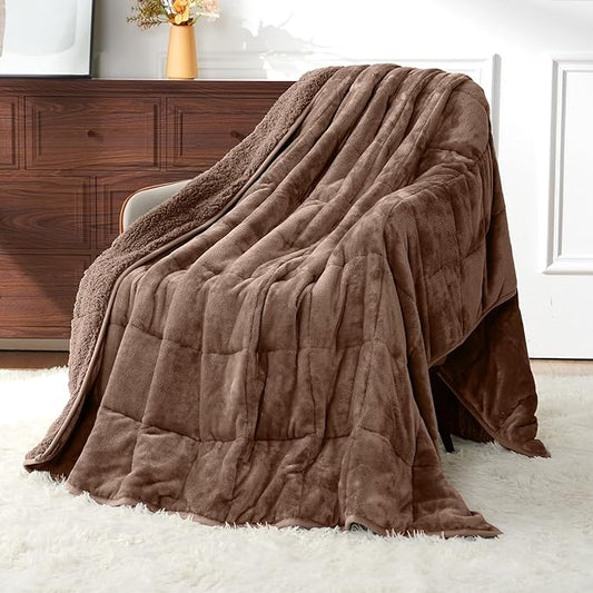 Uttermara Blankets for Adults Queen Size, 20lbs 60x80 inches Blanket with Soft Warm Plush Sherpa Fleece, Washable Thick Throw, Brown