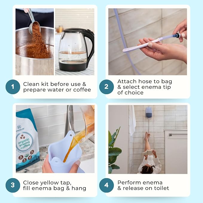 Premium Enema Kit 2 Quart Clear Silicone Bag for Enemas for Colon Cleanse for Women and Men - 6.75 Foot Hose, 7 Tips, Reusable Enema Kit