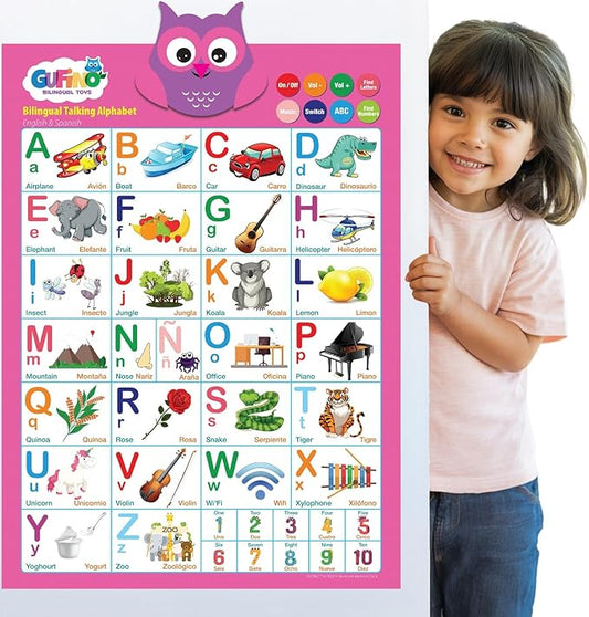 Gufino Alphabet Wall Chart - Bilingual Toys with Interactive Touch Buttons for Independent & Guided Learning - Ideal for Preschool Learning Activities & Spanish Classroom Supplies.
