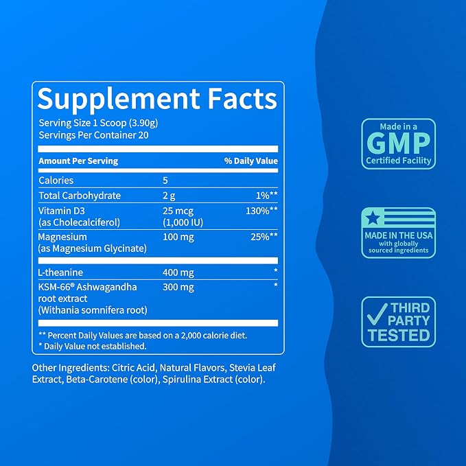 Nello Supercalm Powdered Drink Mix Tub, Cortisol Reducer* and Sleep Aid Supplement, L Theanine, Ksm-66 Ashwagandha, Magnesium Glycinate, Vitamin D 3, No Sugar, Non GMO, 30 Ct, Honeydew Melon
