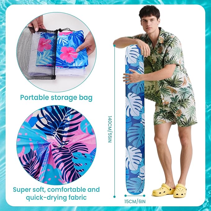 Inflatable Swimming Pool Noodle, 2 Pack Soft Fabric Quick Drying Covered Large Pool Floats Noodles, Premium Buoyancy Swim PoolFloats with Portable Storage Bag for Pool Party Toy
