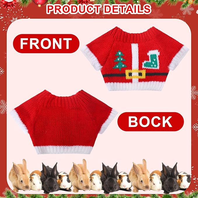 10 Pcs Guinea Pig Clothes, 5 Guinea Pig Costume Outfit, 5 Mini Hat with Adjustable Strap Small Animal Warm Vest Sweater Cozy Hand Knitted Hat for Hamster Bunny(Classic)