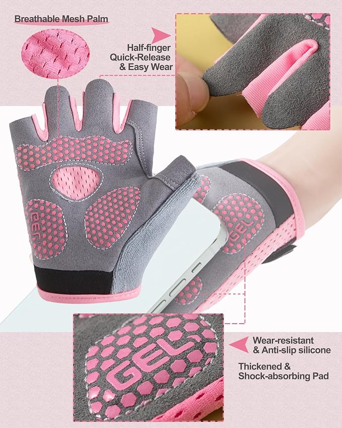Kids Fingerless Cycling Gloves Non-Slip Bike Gloves for Youth Girls Boys 3-14T, Breathable Gloves for Skating Scooter